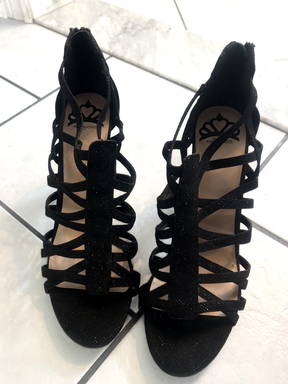 Fergalicious Black Strappy Glimmer Heels - Women's 9